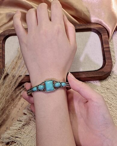 Vintage Turquoise Silver Cuff Bracelet for Women, Boho Jewelry Gift for Her in Saudi Arabia