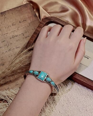Vintage Turquoise Silver Cuff Bracelet for Women, Boho Jewelry Gift for Her in Saudi Arabia