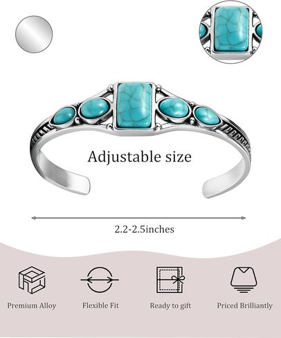 Vintage Turquoise Silver Cuff Bracelet for Women, Boho Jewelry Gift for Her in Saudi Arabia