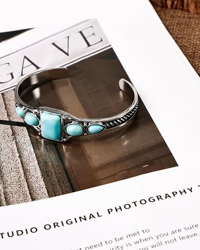 Vintage Turquoise Silver Cuff Bracelet for Women, Boho Jewelry Gift for Her in Saudi Arabia