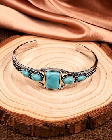 Vintage Turquoise Silver Cuff Bracelet for Women, Boho Jewelry Gift for Her in Saudi Arabia
