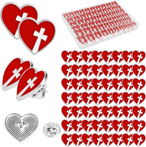 60 Pcs Religious Sacred Heart of Jesus Pins Bulk Enamel Lapel Pins Christian Cross Red Heart Brooch for School Sunday Church Funeral Clergy Appreciation Gift in Saudi Arabia