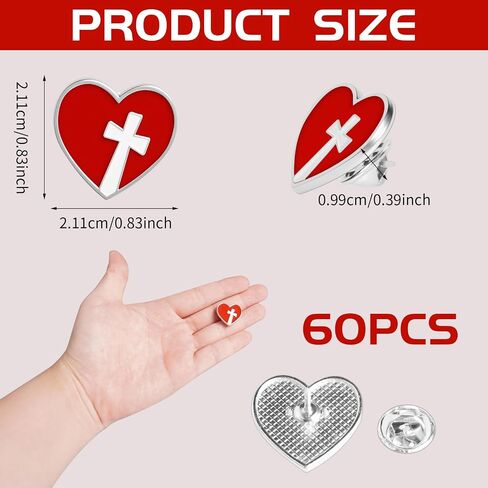 60 Pcs Religious Sacred Heart of Jesus Pins Bulk Enamel Lapel Pins Christian Cross Red Heart Brooch for School Sunday Church Funeral Clergy Appreciation Gift in Saudi Arabia