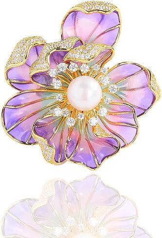 Peony Flower Brooch for Women Elegant Enamel Pearl Flowers Brooch Pin Vintage Crystal Flower Bud Pin Elegant Clothing Hat Bag Accessories Christmas Birthday Banquet Jewelry in Saudi Arabia