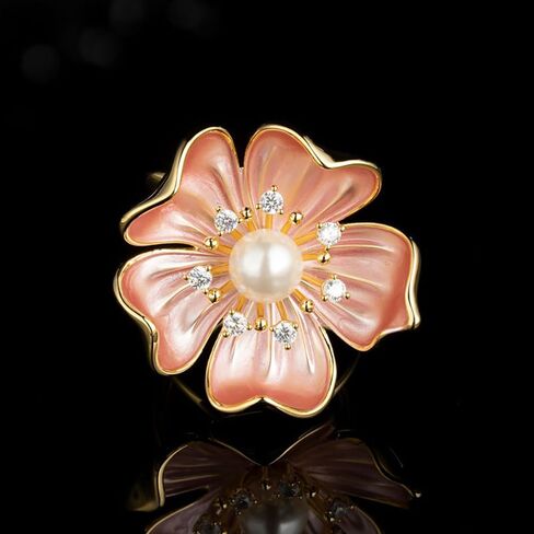 Kokoma Elegant Pearl Camellia Flower Silk Scarf Ring for Women, Cubic Zirconia Floral Scarf Buckle Holder Shawl Brooch Decoration Accessories Jewelry in Kuwait