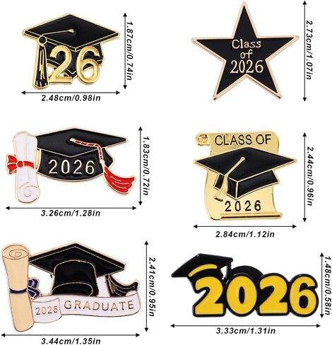 6pcs Class of 2026 Graduation Pins, Alloy Grad Commemorative Pins Including Five-Pointed Star Hat Scroll Paper 2026 for Graduation Ceremony & Class Reunion in Kuwait