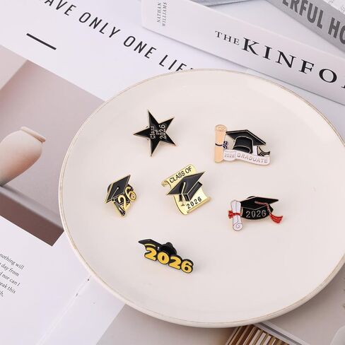 6pcs Class of 2026 Graduation Pins, Alloy Grad Commemorative Pins Including Five-Pointed Star Hat Scroll Paper 2026 for Graduation Ceremony & Class Reunion in Kuwait