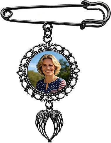 Custom Photo Angel Wing Brooch – 1/2/3 Pictures Personalized Memorial Pin, Round/Oval, Black/Gold/Silver, Sympathy Keepsake Jewelry for Women Men in Saudi Arabia