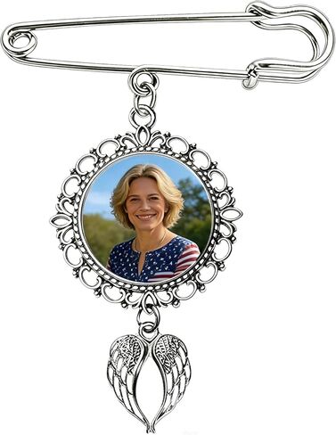 Custom Photo Angel Wing Brooch – 1/2/3 Pictures Personalized Memorial Pin, Round/Oval, Black/Gold/Silver, Sympathy Keepsake Jewelry for Women Men in Kuwait