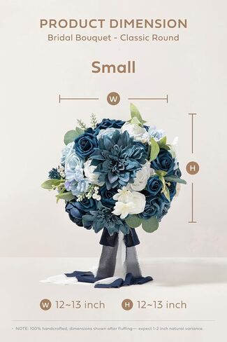 Ling's moment Navy Blue Bridal Bouquet for Bride, Blue Wedding Bouquets for Bride, 13 Inch Silk Round Artificial Wedding Flowers Bouquets in Kuwait