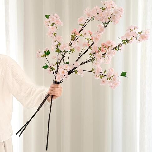 Senjie Artificial Cherry Blossom Branches, Fake Flowers Bouquet with Real Touch Long Stems, Faux Silk Flowers for Vases Wedding Party Table Centerpieces Spring Home Decor (3PCS, Vase Not Included) in Saudi Arabia
