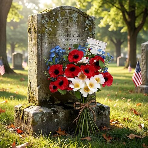 Sureio 12 Pcs 4th of July Artificial Flowers Red Blue White 4th of July Flower 250th Anniversary Decoration Patriotic Table Centerpieces Independence Day Faux Flowers for Grave Home Outdoor Decor in Kuwait