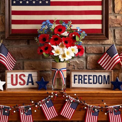 Sureio 12 Pcs 4th of July Artificial Flowers Red Blue White 4th of July Flower 250th Anniversary Decoration Patriotic Table Centerpieces Independence Day Faux Flowers for Grave Home Outdoor Decor in Kuwait