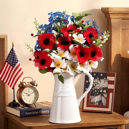 Sureio 12 Pcs 4th of July Artificial Flowers Red Blue White 4th of July Flower 250th Anniversary Decoration Patriotic Table Centerpieces Independence Day Faux Flowers for Grave Home Outdoor Decor in Kuwait
