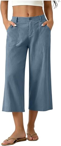 Linen Capri Pants For Women 2026 Summer Plus Size Straight Leg Casual Lightweight Petite Capris With Pockets in Kuwait