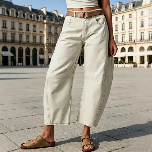 Women‘s High Waisted Wide Leg Pants, Cotton Washed Distressed Baggy Trousers, Lantern Streetwear with Pockets in Kuwait
