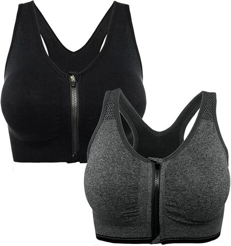 Zip Front Sports Bra for Women - Medium Support Wireless Post-Surgery Bra Active Yoga Workout Bra with Removable Pads in Saudi Arabia
