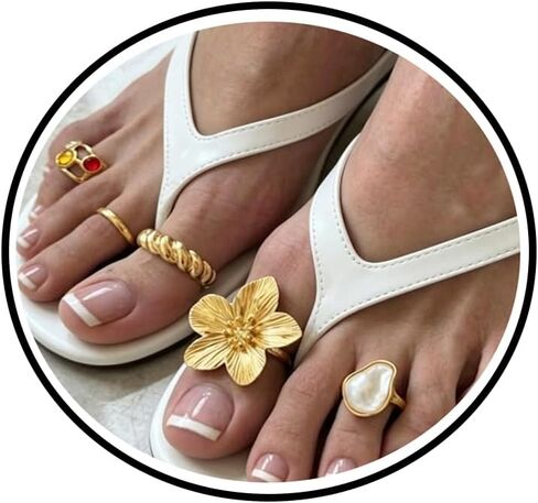 Gold Toe Ring for Women,Adjustable Flower Starfish Shell Toe Rings Fashionable Crystal Rhinestone Stack Toe Ring Set Summer Beach Foot Jewelry in Saudi Arabia