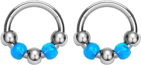 2PCS 18G Opal Bead Nose Ring G23 Titanium Hinged Clicker Septum Ring Helix Cartilage Earrings Hoop for Women Men Piercing Jewelry in Saudi Arabia