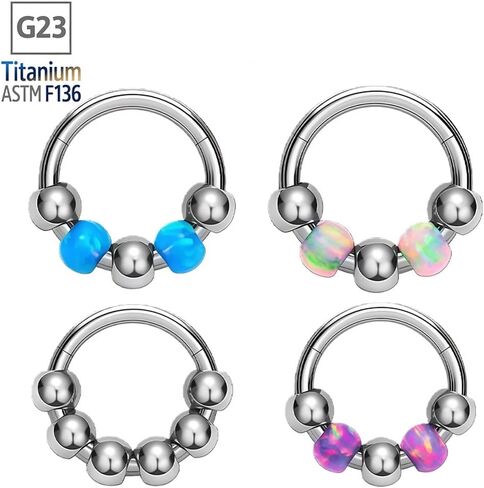2PCS 18G Opal Bead Nose Ring G23 Titanium Hinged Clicker Septum Ring Helix Cartilage Earrings Hoop for Women Men Piercing Jewelry in Saudi Arabia