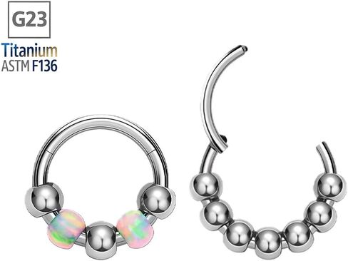 2PCS 18G Opal Bead Nose Ring G23 Titanium Hinged Clicker Septum Ring Helix Cartilage Earrings Hoop for Women Men Piercing Jewelry in Saudi Arabia