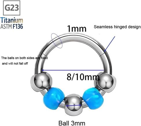 2PCS 18G Opal Bead Nose Ring G23 Titanium Hinged Clicker Septum Ring Helix Cartilage Earrings Hoop for Women Men Piercing Jewelry in Saudi Arabia