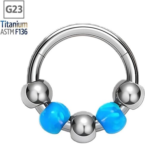 2PCS 18G Opal Bead Nose Ring G23 Titanium Hinged Clicker Septum Ring Helix Cartilage Earrings Hoop for Women Men Piercing Jewelry in Saudi Arabia