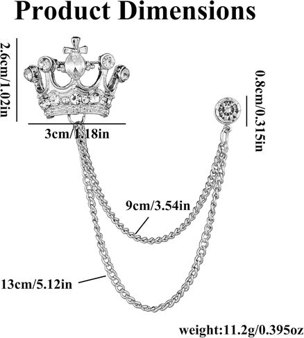 3pcs Vintage Crystal Chain Brooches,Collar Lapel Pins for Men, Rhinestone Crown Brooch with Chain,Shirt Decoration Metal Clips Women Tuxedo Tie Hat Scarf,Elegant Tuxedo Brooches for Wedding in Saudi Arabia