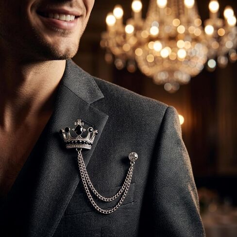 3pcs Vintage Crystal Chain Brooches,Collar Lapel Pins for Men, Rhinestone Crown Brooch with Chain,Shirt Decoration Metal Clips Women Tuxedo Tie Hat Scarf,Elegant Tuxedo Brooches for Wedding in Saudi Arabia