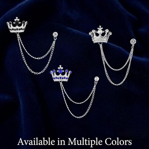 3pcs Vintage Crystal Chain Brooches,Collar Lapel Pins for Men, Rhinestone Crown Brooch with Chain,Shirt Decoration Metal Clips Women Tuxedo Tie Hat Scarf,Elegant Tuxedo Brooches for Wedding in Saudi Arabia