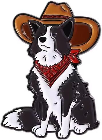 Cowboy Border Collie Enamel Pin, Black and White Dog Design, Western Style Brooch, 1.2x0.8 Inch, 4g in Saudi Arabia
