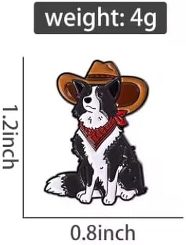 Cowboy Border Collie Enamel Pin, Black and White Dog Design, Western Style Brooch, 1.2x0.8 Inch, 4g in Saudi Arabia