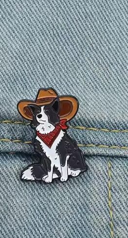 Cowboy Border Collie Enamel Pin, Black and White Dog Design, Western Style Brooch, 1.2x0.8 Inch, 4g in Saudi Arabia