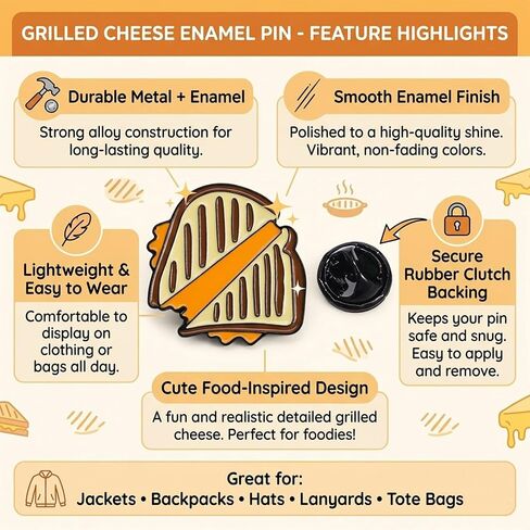 1Pcs Grilled Cheese Sandwich Enamel Pin Cute Food Brooch, Funny Lapel Pin, Backpack Pin, Kawaii Pins for Jackets, Gifts for Women & Teens, Collectible Badge in Saudi Arabia