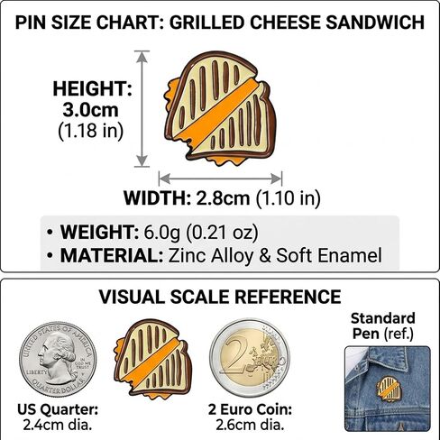1Pcs Grilled Cheese Sandwich Enamel Pin Cute Food Brooch, Funny Lapel Pin, Backpack Pin, Kawaii Pins for Jackets, Gifts for Women & Teens, Collectible Badge in Saudi Arabia