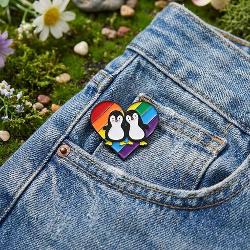 Cute Pride Penguin Pin - Funny Couple Penguin Enamel Pins Brooch for Backpacks, Jackets, Hats. Adorable Rainbow Heart Brooches Gift for Women, Friends, Girls, Adults. in Saudi Arabia