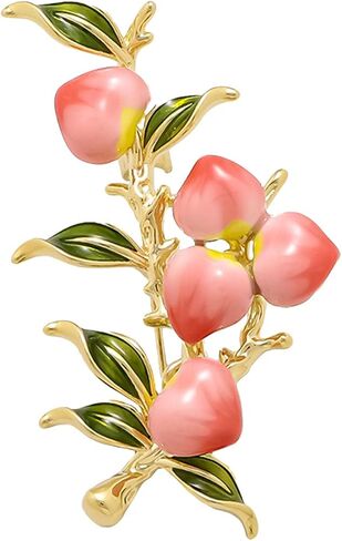 Cute Peach Brooch for Women Vintage Fruit Peach Branch Pin Summer Jewelry for Blouse Dress Scarf in Saudi Arabia