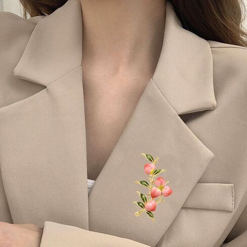 Cute Peach Brooch for Women Vintage Fruit Peach Branch Pin Summer Jewelry for Blouse Dress Scarf in Saudi Arabia