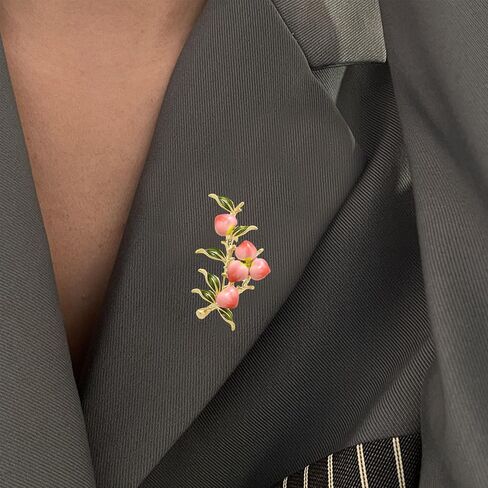 Cute Peach Brooch for Women Vintage Fruit Peach Branch Pin Summer Jewelry for Blouse Dress Scarf in Saudi Arabia