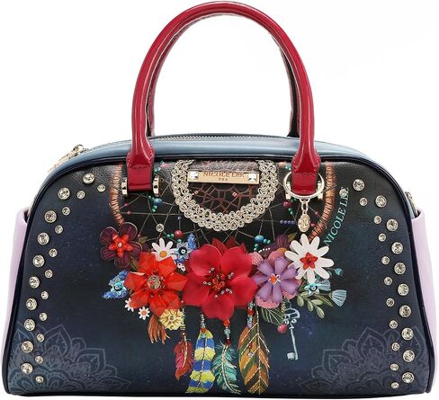 Nicole Lee Boston Bag, Dream Comes True Collection, Vegan Leather, Floral Embellished, Two-Way Zip Top, Gold Hardware, with Crossbody Strap FALL DREAM COMES TRUE in Saudi Arabia