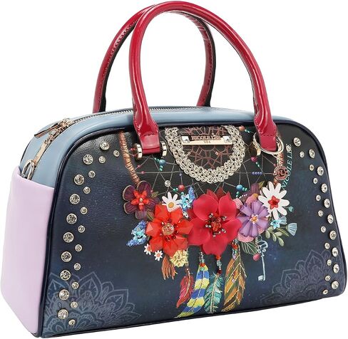 Nicole Lee Boston Bag, Dream Comes True Collection, Vegan Leather, Floral Embellished, Two-Way Zip Top, Gold Hardware, with Crossbody Strap FALL DREAM COMES TRUE in Saudi Arabia