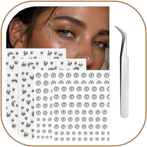 MODRSA Mix Fake Piercings Balls Star Heart Stick on Face Jewelry Temporary Fake Nose Stud Hoop Eyebrow Lip Medusa Labret Ear Stud Silver Self Adhesive Non Piercing for Halloween Y2K Hip Hop Accessory in Saudi Arabia