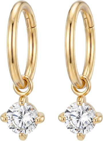 Ourania 2PCS 16G Zircon Dangle Huggie Hoop Rook Piercing Ring Surgical Steel Clicker Helix Rook Earring Tragus Cartilage Piercing Hoop Jewelry for Women Men in Saudi Arabia