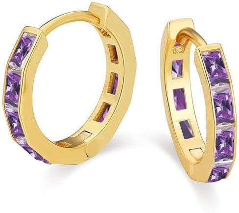 Paris Jewelry® 18K Yellow Gold Plated Created Amethyst CZ Emerald Cut Huggie Hoop Earrings For Women, 3 CT Purple Birthstone Jewelry Gift in Saudi Arabia