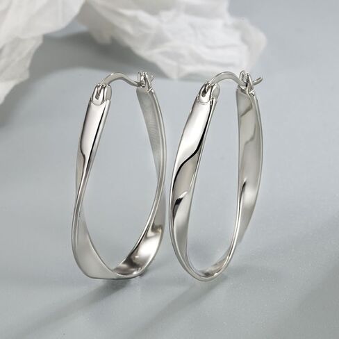 Sterling Silver Post Twist Hoop Earrings For Women Elegant Geometric Female Mobius Hoop Earring Jewelry Gift in Saudi Arabia