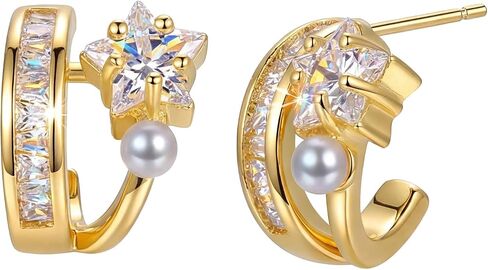 Star Huggie Earrings for Women, Small Hoop Earrings with Cubic Zirconia, 925 Sterling Silver Posts, Hypoallergenic, Jewelry Gift for Her in Saudi Arabia