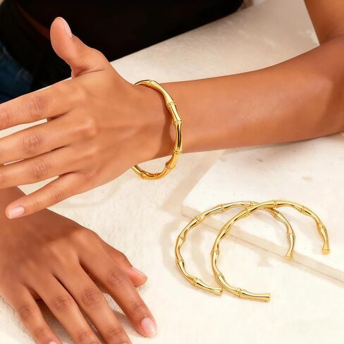 A 2-Piece Set of Large Golden Bamboo Hoop Earrings and Bracelet - 90s Style Hip-Hop Jewelry for Women, Suitable for Both Parties and Daily Wear in Saudi Arabia