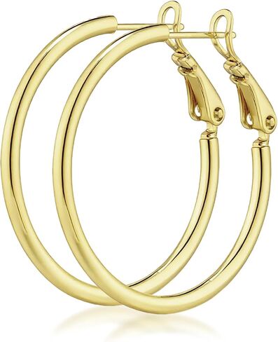 AllenCOCO 2mm Large Gold Hoop Earrings Hypoallergenic Sterling Silver Post 14K Gold Plated Lightweight Thin Hoops for Women 20/30/40/50/60MM in Saudi Arabia