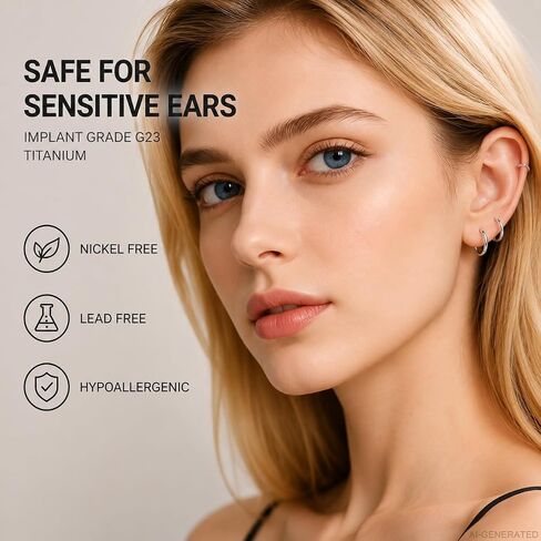 G23 Titanium Hoop Earrings for Sensitive Ears, Hypoallergenic 3 Sizes | implant grade titanium, cartilage nose helix tragus earlobe use, daily wear sleep comfort, minimalist unisex style in Saudi Arabia