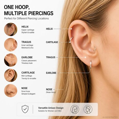 G23 Titanium Hoop Earrings for Sensitive Ears, Hypoallergenic 3 Sizes | implant grade titanium, cartilage nose helix tragus earlobe use, daily wear sleep comfort, minimalist unisex style in Saudi Arabia